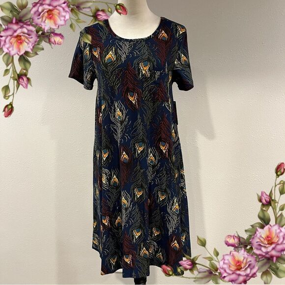 LuLaRoe Carly feather print Casual hi-low Midi dress size XS - Picture 1 of 11